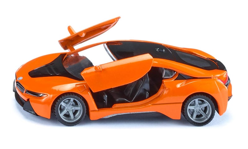 Siku 2348, BMW i8 LCI Sports Car, Orange/Black, Metal/Plastic, 1:50, Functional Doors, Removable Tyres - Image 1