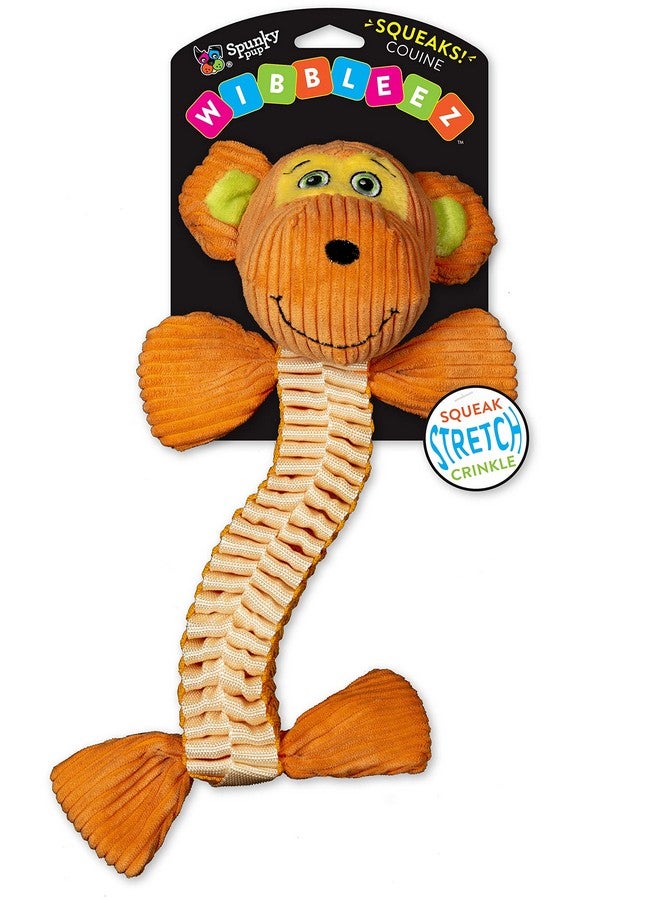 Spunky pup Wibbleez Dog Toy | Stretchy Nylon Webbing with Plush Squeaker Head and Crinkle Ends | Durable Tug Toy for All Breeds / Assorted Colors Green/Gator, Blue/Elephant, Orange/Monkey - Image 1
