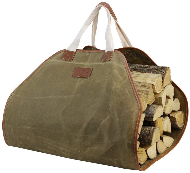 INNO STAGE Canvas Log Carrier BagDurable Wood ToteFireplace Stove AccessoriesExtra Large Firewood Holder with Handles for Camping Khaki
