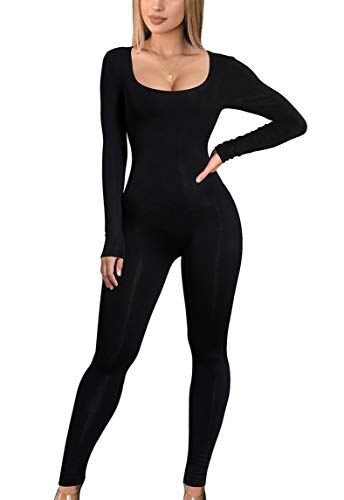 GOBLES Women's Sexy Long Sleeve High Waist Bodycon Jumpsuit Rompers Black - Image 1