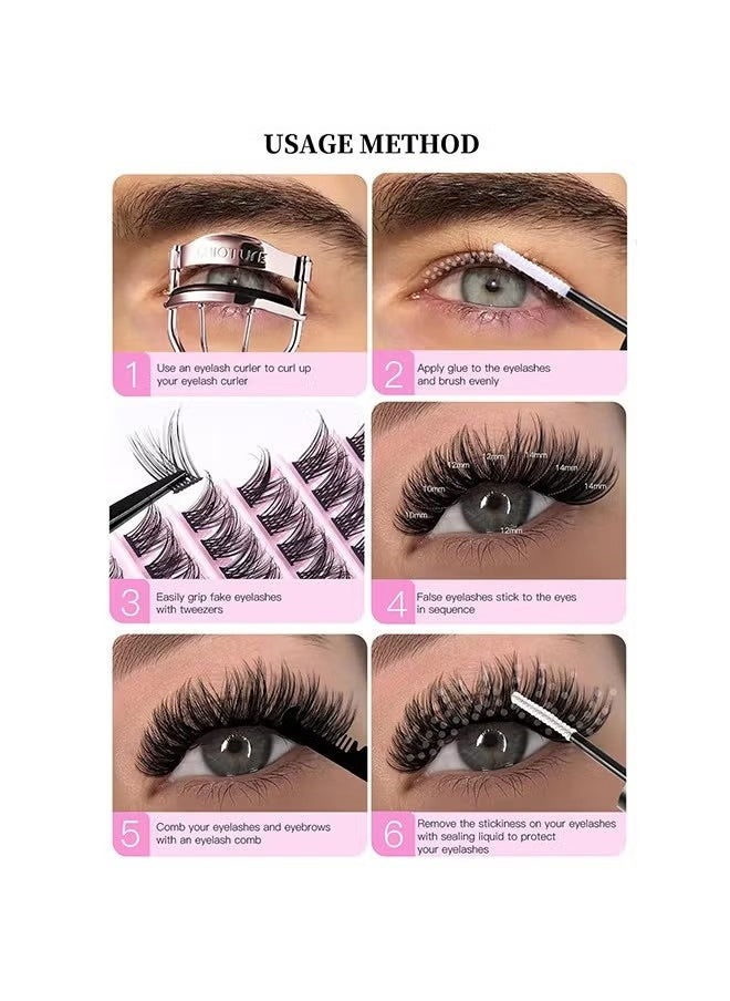 Generic - Individual Lashes Cluster Lashes DIY Eyelash Natural Look 3D Effect Black Individual False Eyelashes with Eyelash Glue - Image 1