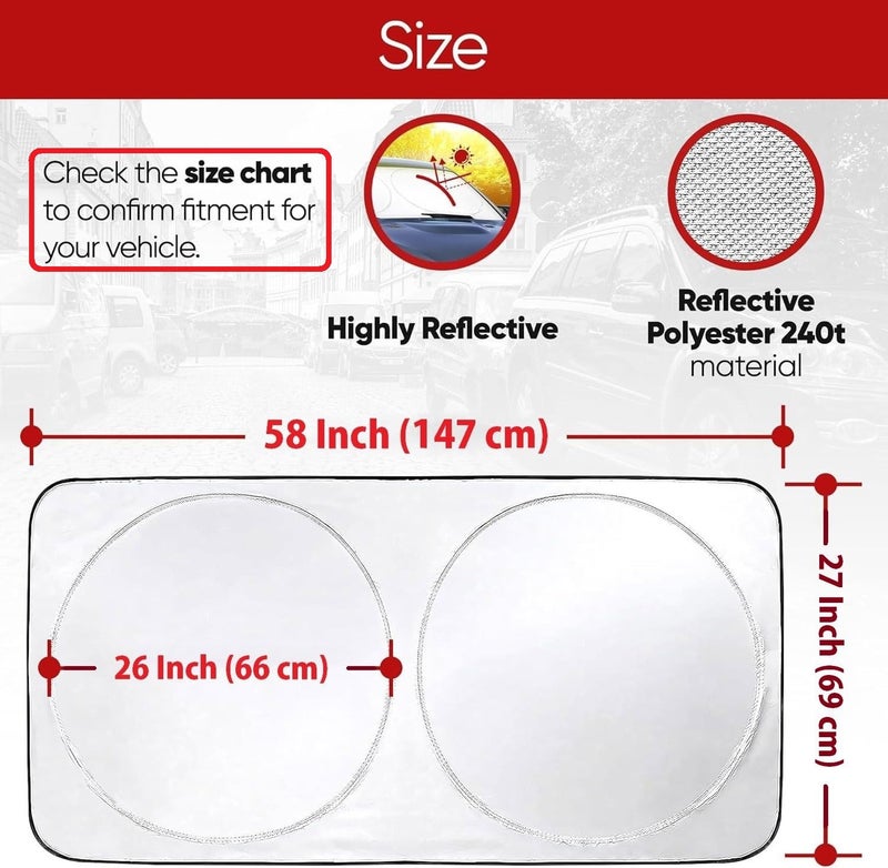 HSR Car Windshield Sun Shade Cover for Front Window with UV Protection, Foldable and Retractable Sun Visor Keeps Car Cool, Universal Fit (Size : 58 x 27 Inch) - Image 3