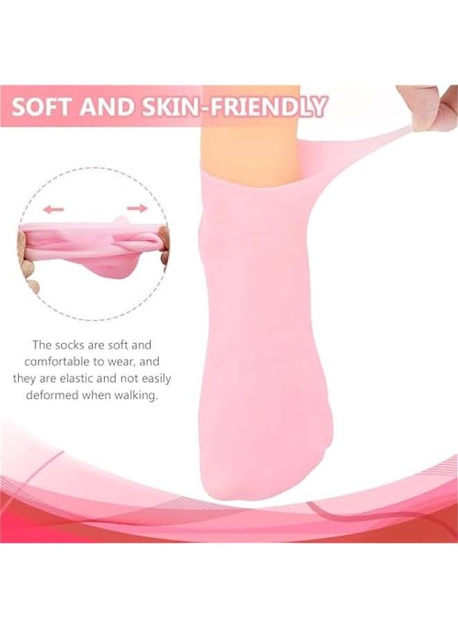 MOXO 2PCS Silic Moisturizing SocksSilic Socks for Women Women's Spa Pedi Socks for Repairing Dry FeetAnti Slip Aloe SocksCracked Heels and Softening Rough Skin Pink  - Image 3