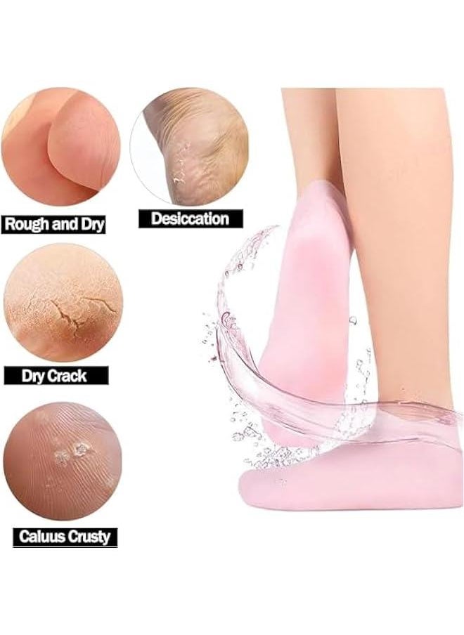 MOXO 2PCS Silic Moisturizing SocksSilic Socks for Women Women's Spa Pedi Socks for Repairing Dry FeetAnti Slip Aloe SocksCracked Heels and Softening Rough Skin Pink  - Image 4