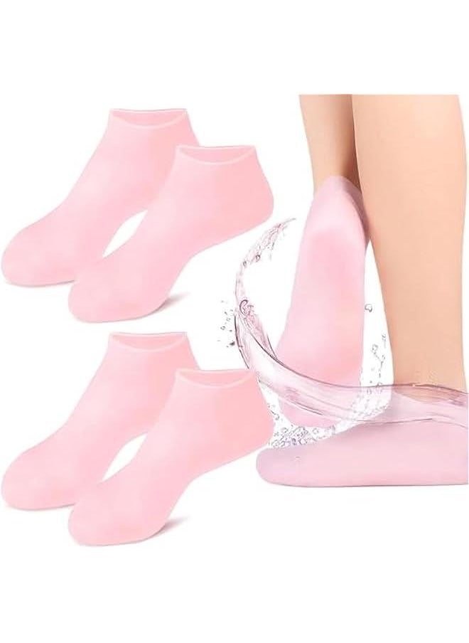 MOXO 2PCS Silic Moisturizing SocksSilic Socks for Women Women's Spa Pedi Socks for Repairing Dry FeetAnti Slip Aloe SocksCracked Heels and Softening Rough Skin Pink  - Image 1