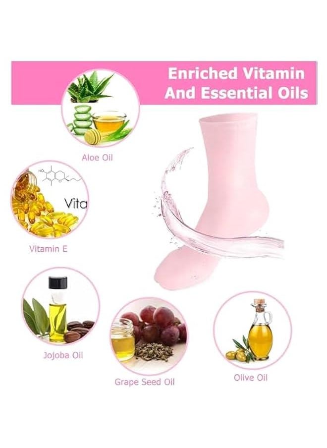 MOXO 2PCS Silic Moisturizing SocksSilic Socks for Women Women's Spa Pedi Socks for Repairing Dry FeetAnti Slip Aloe SocksCracked Heels and Softening Rough Skin Pink  - Image 5