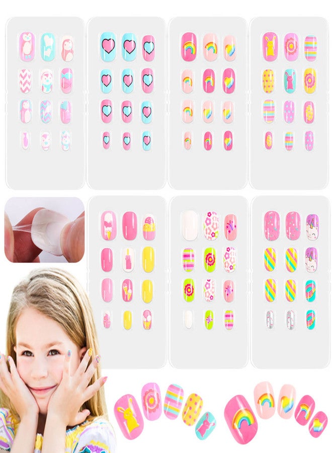 DOUBORQ 84Pcs 7 Days Cute Design Nail Tips for Children Press On False Nails Set Manicure DIY - Image 2
