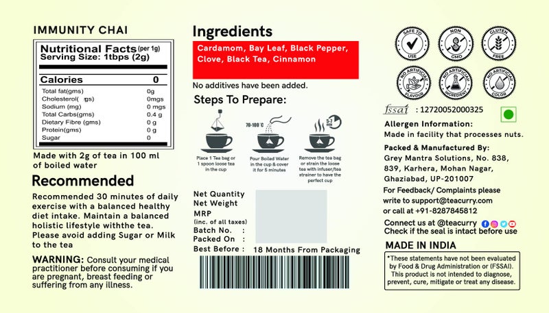 TEACURRY Immunity Booster Tea - 1 Kilogram of Immunity Tea | Cardamom, Cloves, Ginger, Bay Leaf, Cinnamon, Black Tea | Immunity Booster Tea Kadha - Image 5