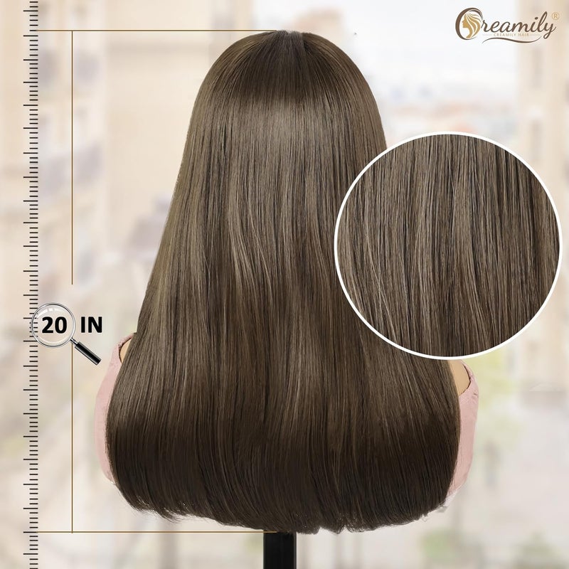 Creamily Long Hair Wig For Women Full HeadBrown Mixed Blonde Wigs For WomenSynthetic Hair With Bang Parts NaturalWomen Hair Wig Straight For Daily Diwali20Inch Brown - Image 5