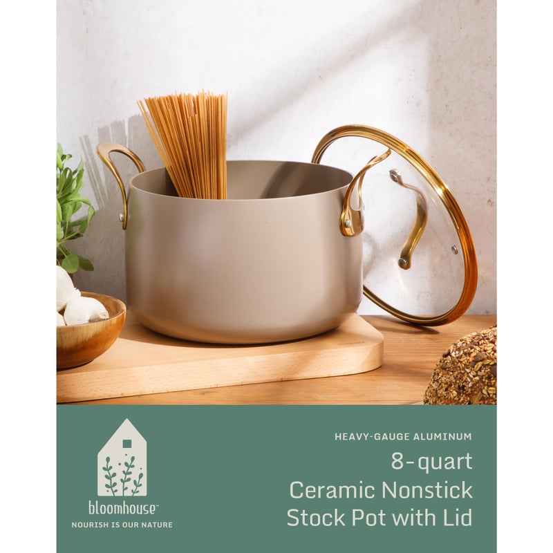 Bloomhouse - Two Time Oprah's Favorite Things Winner - 8 Quart Stock Pot w/Lid â€“ PFAS-Free Ceramic Nonstick Dutch Oven Heavy Duty Aluminum Oven Safe Dishwasher Safe Cappuccino Cream w/Gold Handles - Image 2