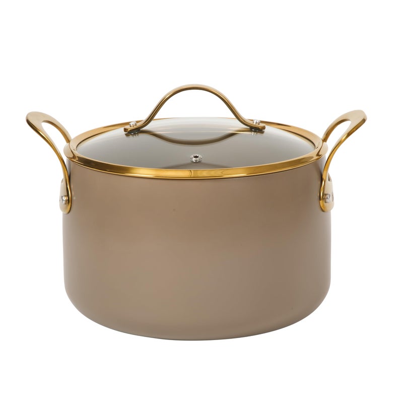 Bloomhouse - Two Time Oprah's Favorite Things Winner - 8 Quart Stock Pot w/Lid â€“ PFAS-Free Ceramic Nonstick Dutch Oven Heavy Duty Aluminum Oven Safe Dishwasher Safe Cappuccino Cream w/Gold Handles - Image 1