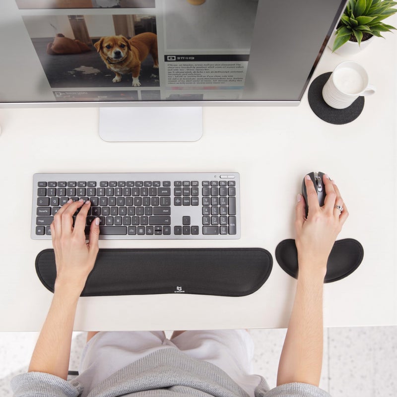 Gimars Upgrade Enlarge Silky and Superfine Fabric Gel Memory Foam Keyboard Wrist Rest Set, Ergonomic Keyboard Mouse Wrist Support for Typing Pain Relief, Comfort for Office, Gaming, Computer, Black - Image 2