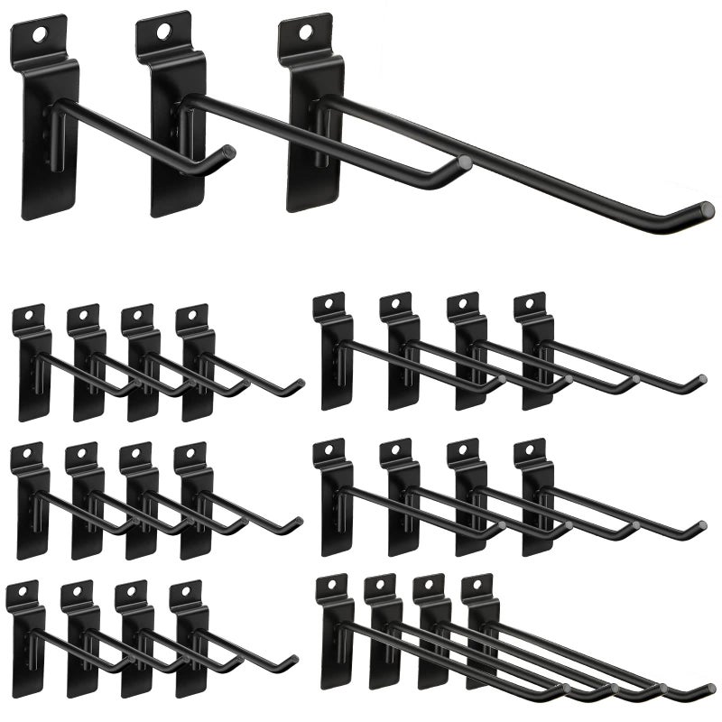 Ferraycle Slatwall Hooks 24 Pcs 468 Inch Slatwall Accessories Slat Wall Shelf Brackets Slat Wall Hanging Panel Hook Heavy Duty Pegboard Gridwall DisplayBlack