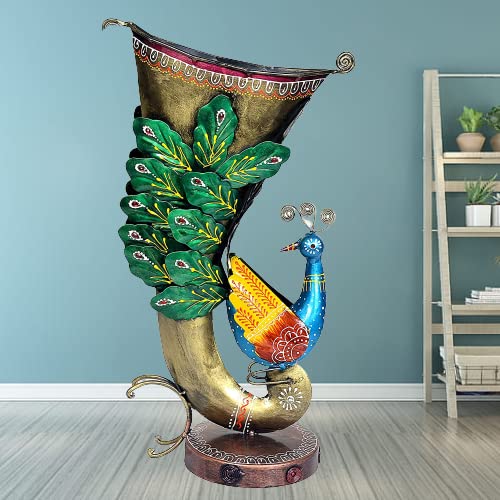 Sandhya Craft Iron Standing Peacock Flower Vase Table Arts for Home Decoration Living Room Bedroom Color Multicolor Dimension 20 11 6 INCH