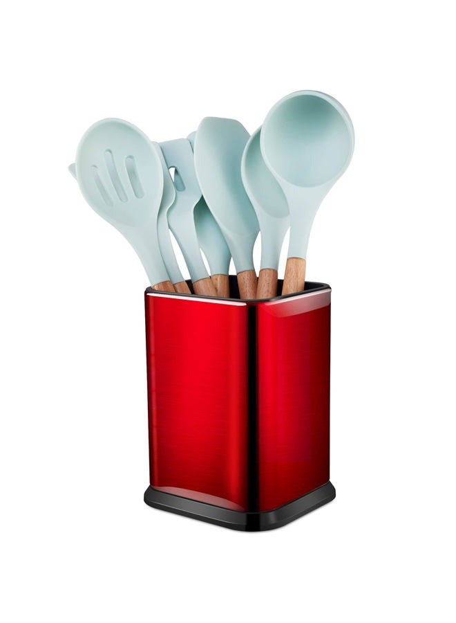 RedCall Stainless Steel Kitchen Utensil Holder for Countertop,Large Cooking Utensils Organizer,Spoon Spatula Holder,Modern Rectangular Utensil Caddy Counter,Utensil Crock Red - Image 1