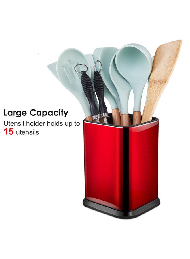 RedCall Stainless Steel Kitchen Utensil Holder for Countertop,Large Cooking Utensils Organizer,Spoon Spatula Holder,Modern Rectangular Utensil Caddy Counter,Utensil Crock Red - Image 2