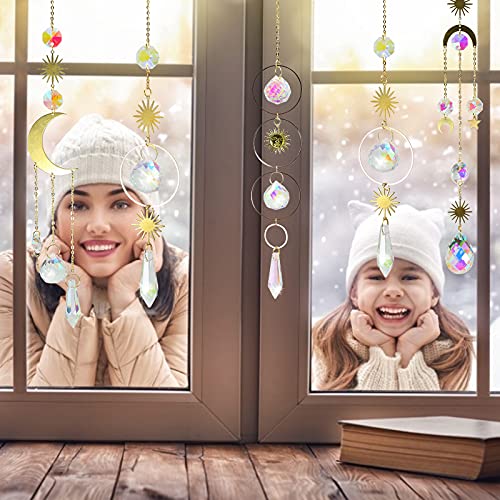 ilclviz 6Pieces Colorful Crystals Suncatcher Hanging Sun Catcher with Chain Pendant Ornament Crystal Balls for Window Home Garden Christmas Day Party Wedding Decoration - Image 5
