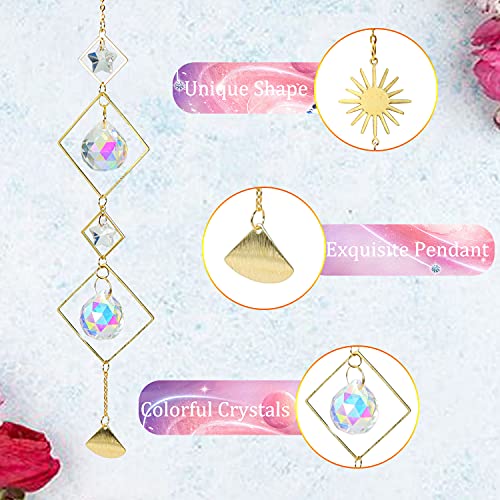 ilclviz 6Pieces Colorful Crystals Suncatcher Hanging Sun Catcher with Chain Pendant Ornament Crystal Balls for Window Home Garden Christmas Day Party Wedding Decoration - Image 3