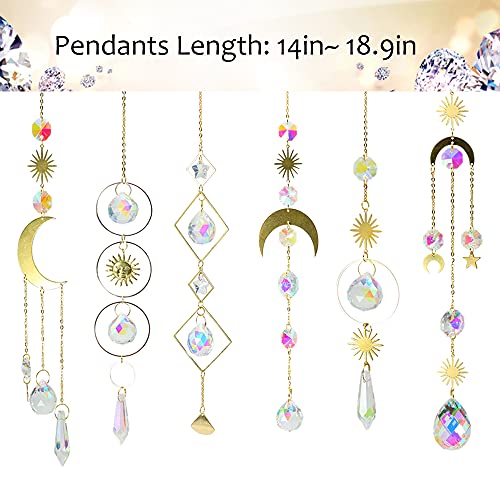 ilclviz 6Pieces Colorful Crystals Suncatcher Hanging Sun Catcher with Chain Pendant Ornament Crystal Balls for Window Home Garden Christmas Day Party Wedding Decoration - Image 4