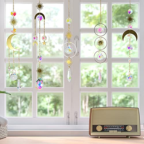 ilclviz 6Pieces Colorful Crystals Suncatcher Hanging Sun Catcher with Chain Pendant Ornament Crystal Balls for Window Home Garden Christmas Day Party Wedding Decoration - Image 2