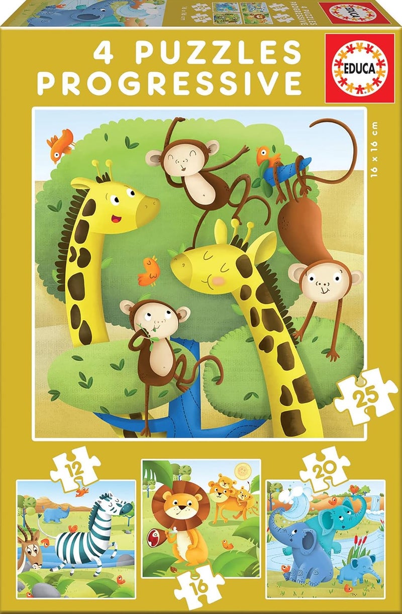 EDUCA - Set of Children's Progressive Puzzles of 12/16/20/25 pieces. Farm animals. From 3 4 years (17147) - Image 1