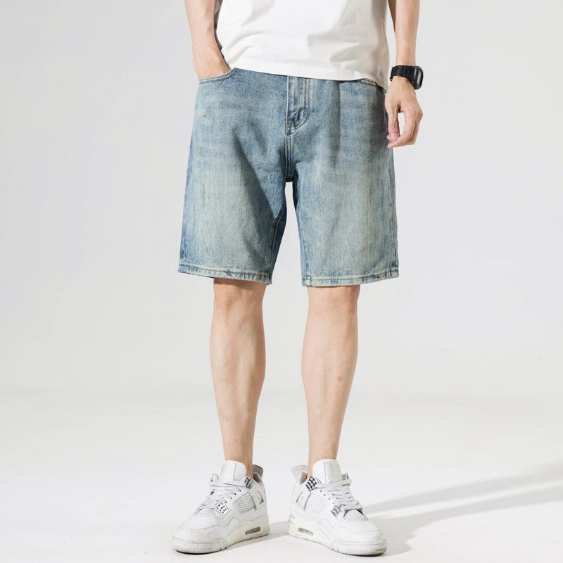 Generic 2022 Summer Trendy Brand Denim Shorts Mens Loose Large Size Ripped Mid-length Pants Breeches Retro Trendy Casual Shorts Figure Color