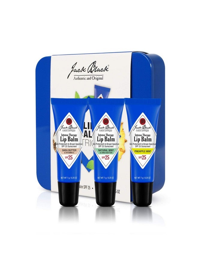Jack Black Intense Therapy Lip Balm Trio 0.25Oz. Pack Of 3 Natural Mint Shea Butter & Pineapple Mint Spf 25 Sun Protection Lip Moisturizer Hydrating Lip Balm With Spf - Image 1