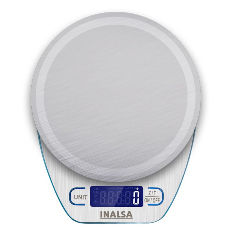 Inalsa Inalsa Digital Kitchen Weighing Scale Food Weight Machine for Health Fitness Home Baking CookingINKS 02 with TareZero FunctionHigh Precision Weighing Sensor1 Year Warranty SilverBlue - Image 1
