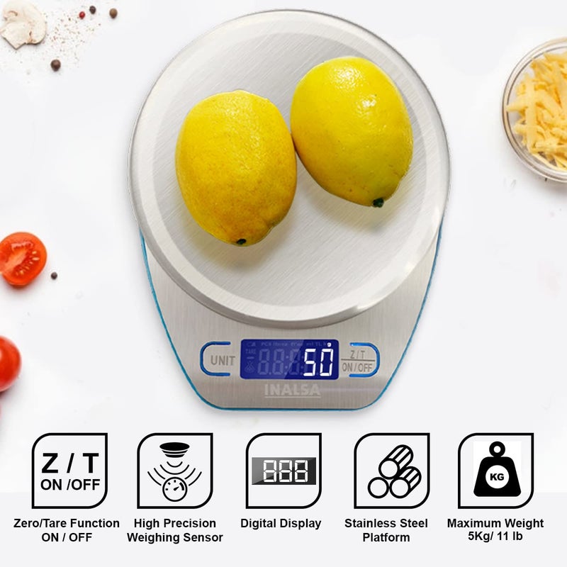 Inalsa Inalsa Digital Kitchen Weighing Scale Food Weight Machine for Health Fitness Home Baking CookingINKS 02 with TareZero FunctionHigh Precision Weighing Sensor1 Year Warranty SilverBlue - Image 4