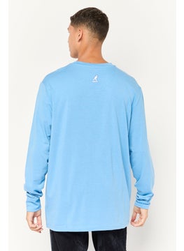 KANGOL Men Crew Neck Long Sleeves Chambray T-Shirt, Steel Blue  - Image 4