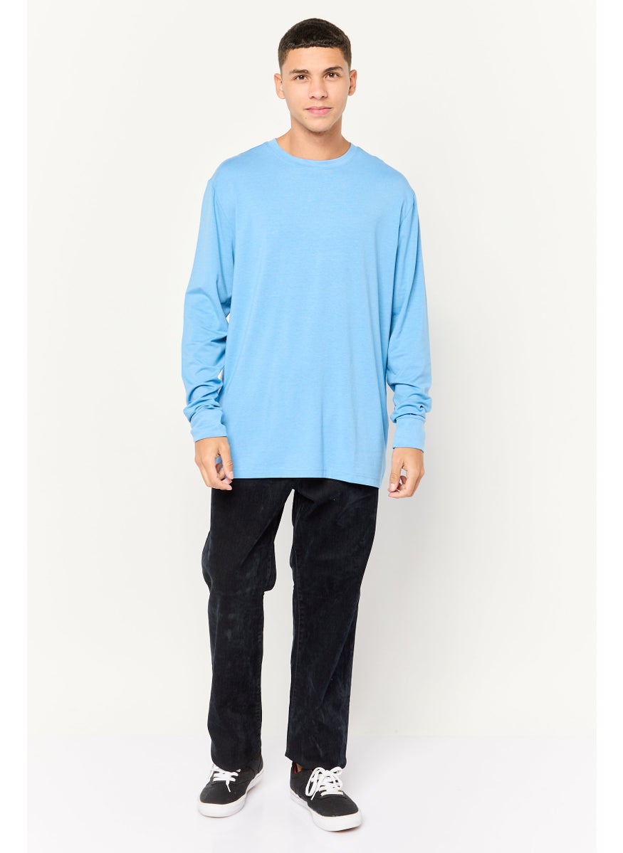 KANGOL - Men Crew Neck Long Sleeves Chambray T-Shirt, Steel Blue - Image 1