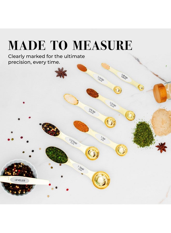 styled settings White and Gold Magnetic Measuring Spoons - Stainless Steel Double Sided Measuring Spoons for Cooking and Baking - Cute White and Gold Kitchen Accessories, Ideal for Gifting - Image 5