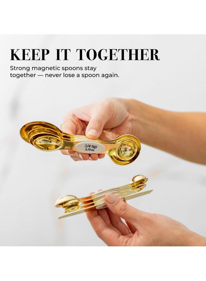 styled settings White and Gold Magnetic Measuring Spoons - Stainless Steel Double Sided Measuring Spoons for Cooking and Baking - Cute White and Gold Kitchen Accessories, Ideal for Gifting - Image 2