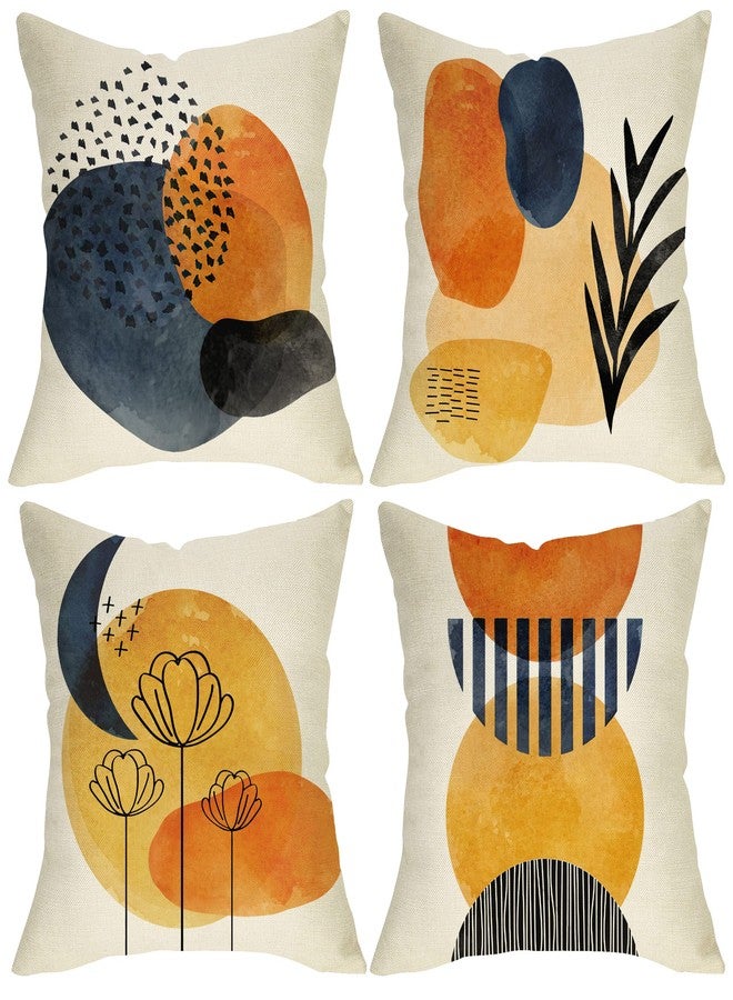 FBCOO Boho Abstract Modern Art Decorative 18 x 18 Throw Pillow Cover Set of 4, Minimalist Geometric Bohemian Sun Moon Decoration, Botanical Plant Square Pillowcase Cushion Case Sofa Couch Home Decor - Image 1