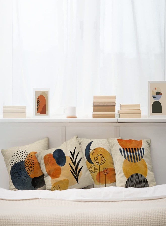 FBCOO Boho Abstract Modern Art Decorative 18 x 18 Throw Pillow Cover Set of 4, Minimalist Geometric Bohemian Sun Moon Decoration, Botanical Plant Square Pillowcase Cushion Case Sofa Couch Home Decor - Image 4