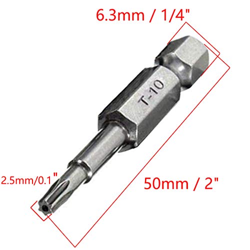 COMOK 10pcs 50mm Long 1/4 Inch Hex Shank T10 Torx Head Magnetic Screw Driver Bit Set Security Tamper Proof Star 6 Point Screwdriver Kit Tools - Image 3
