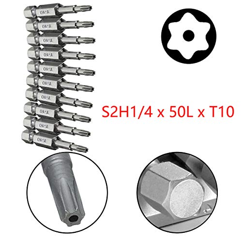 COMOK 10pcs 50mm Long 1/4 Inch Hex Shank T10 Torx Head Magnetic Screw Driver Bit Set Security Tamper Proof Star 6 Point Screwdriver Kit Tools - Image 2