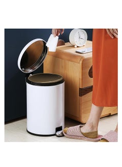 CityRiya-Long Stainless Steel Pedal Bin, Smudge Resistant Trash Can with Foot Pedal and Soft-Close Lid Round, Hands Free Garbage Bin for Kitchen Living Room Bathroom Office and Hotel (White, 8L)  - Image 1