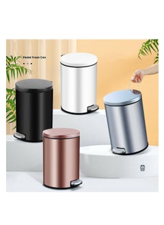 CityRiya-Long Stainless Steel Pedal Bin, Smudge Resistant Trash Can with Foot Pedal and Soft-Close Lid Round, Hands Free Garbage Bin for Kitchen Living Room Bathroom Office and Hotel (White, 8L)  - Image 3