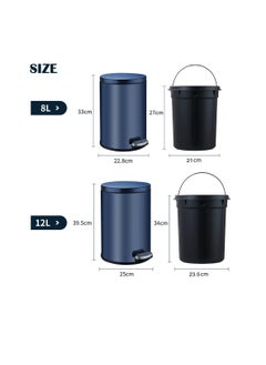 CityRiya-Long Stainless Steel Pedal Bin, Smudge Resistant Trash Can with Foot Pedal and Soft-Close Lid Round, Hands Free Garbage Bin for Kitchen Living Room Bathroom Office and Hotel (White, 8L)  - Image 2