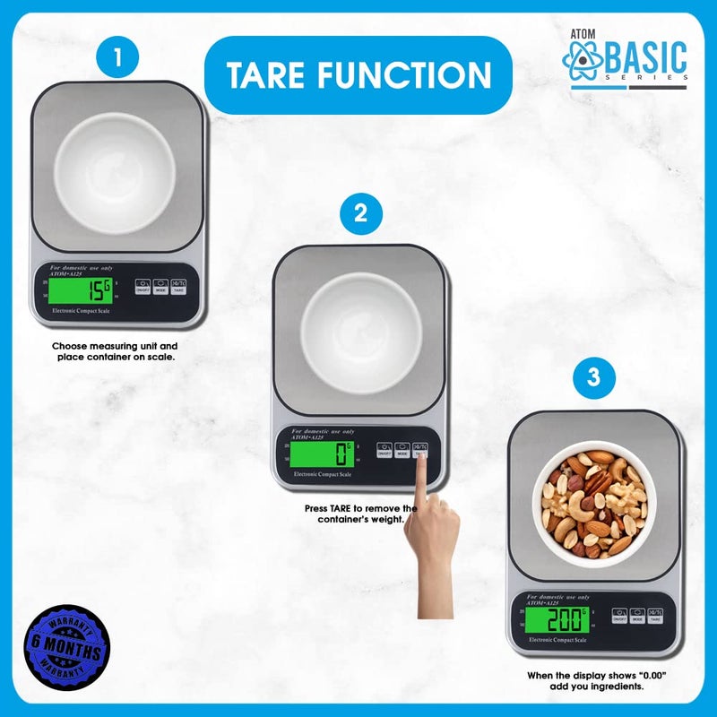 ATOM Atom Digital Kitchen Weighing Scale Food Weight Machine for Health 10kg X 1gm Fitness Home Baking Cooking Silver and Black For Domestic Use Only Atom A 125  - Image 3