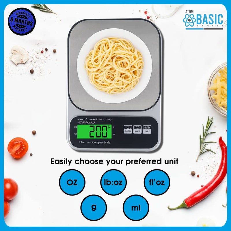 ATOM Atom Digital Kitchen Weighing Scale Food Weight Machine for Health 10kg X 1gm Fitness Home Baking Cooking Silver and Black For Domestic Use Only Atom A 125  - Image 2