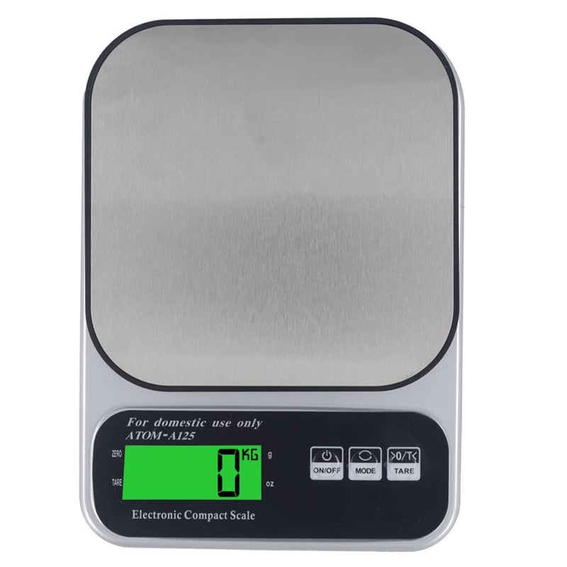 ATOM Atom Digital Kitchen Weighing Scale Food Weight Machine for Health 10kg X 1gm Fitness Home Baking Cooking Silver and Black For Domestic Use Only Atom A 125  - Image 1