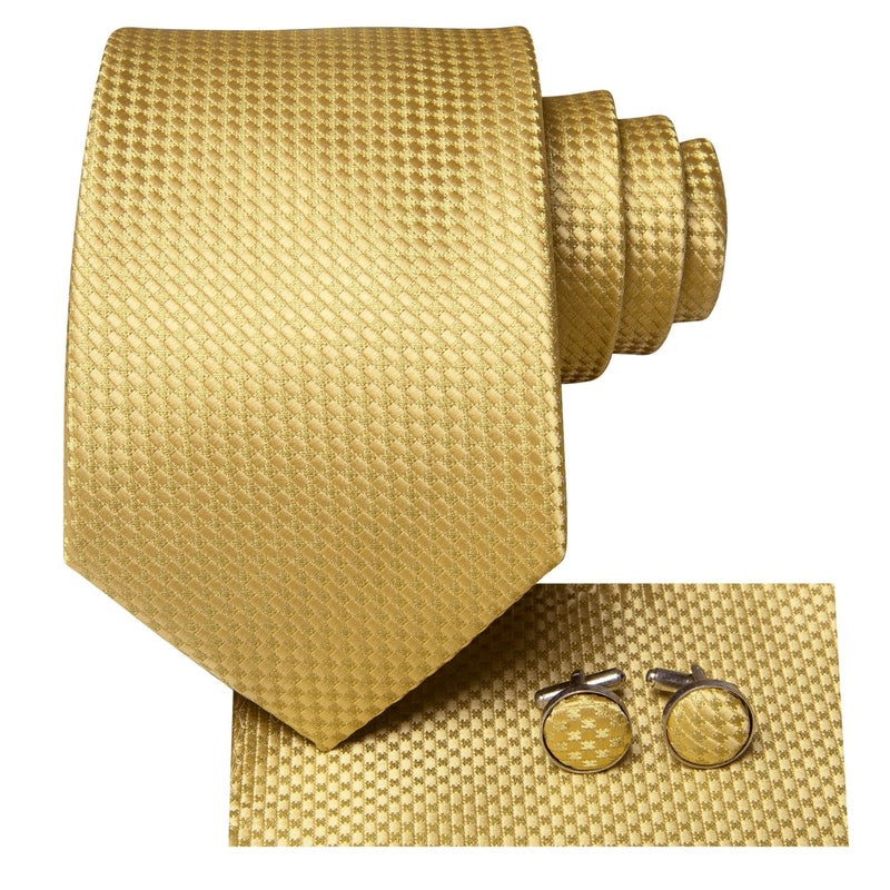 Dubulle Mens Paisely Floral Silk Tie for Men Striped Necktie and Pocket Square Set Wedding Business,Gold - Image 4