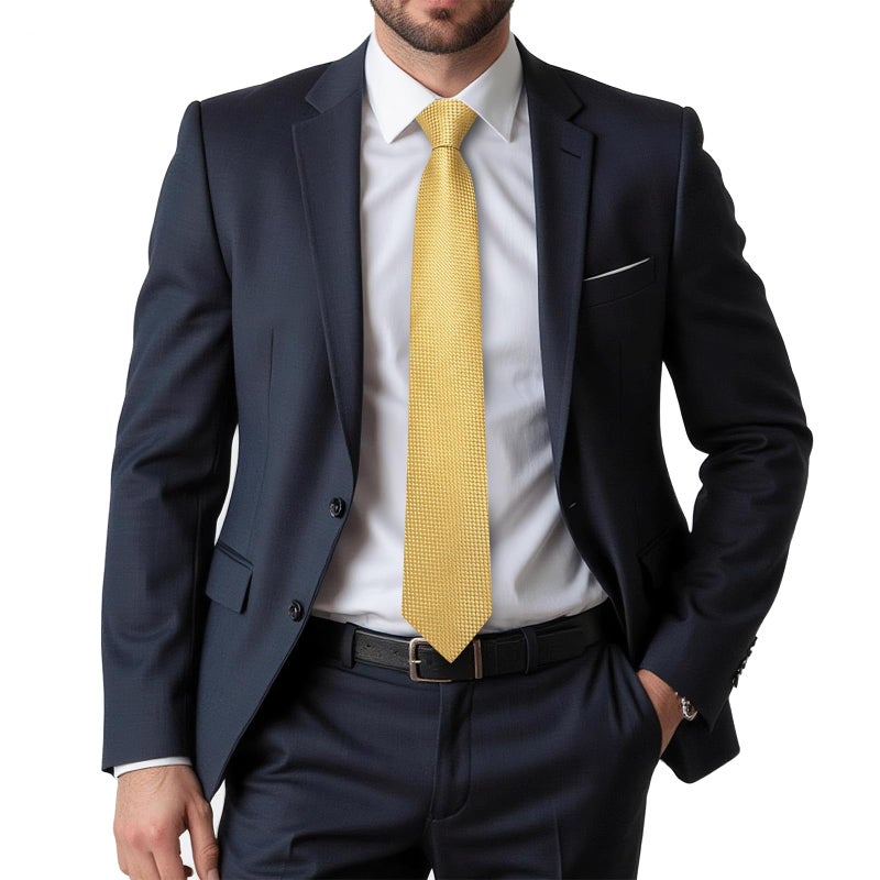 Dubulle Mens Paisely Floral Silk Tie for Men Striped Necktie and Pocket Square Set Wedding Business,Gold - Image 3