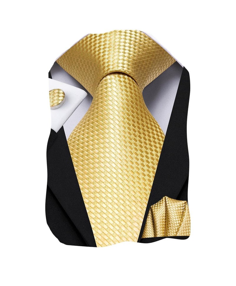 Dubulle Mens Paisely Floral Silk Tie for Men Striped Necktie and Pocket Square Set Wedding Business,Gold - Image 1