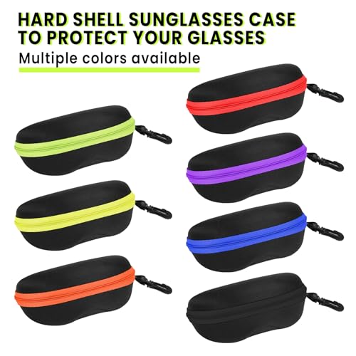 INNOLIFE Set of 7pcs in Mixed Colors, Zipper Shell Sunglasses Glasses Case with Plastic Carabiner Hook - Image 3