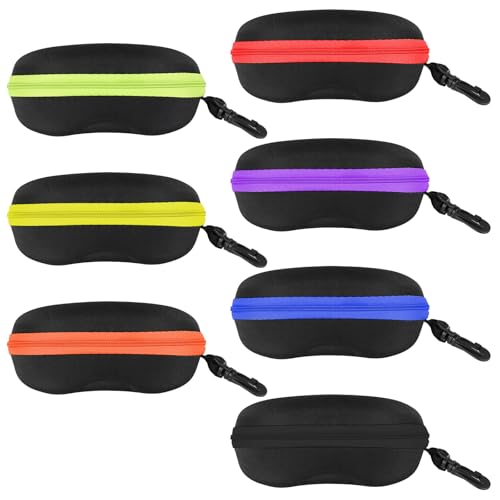 INNOLIFE Set of 7pcs in Mixed Colors, Zipper Shell Sunglasses Glasses Case with Plastic Carabiner Hook - Image 1