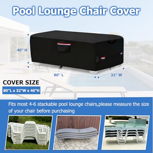 Alickwang Outdoor Waterproof Lounge Chair Covers for 46 Stackable Patio Chaise Lounge ChairsHeavy Duty Durable Chaise Loungers Cover for Stacked Pool Lounge Chairs80 L x 32 W x 40 HBlack - Image 3