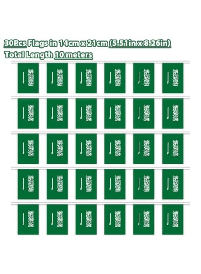 30 قطعة من الأعلام السعودية المعلقة، 10 أمتار من الأعلام السعودية، زينة علمية للأعلام العالمية، تزيين للمدارس، فعاليات الألعاب الرياضية، الافتتاح الكبير، الفصول الدراسية، الحفلات - Image 2